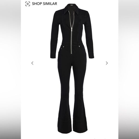 SER.O.YA Dee Dee Black denim Flares Jumpsuit bell bottom stretch zip NWT XL - Picture 1 of 12